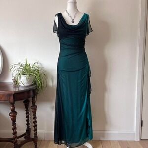 Vintage 90s Formal Maxi Dress Sparkly Teal and Black Prom Dress whimsigoth